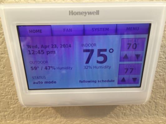 1 of 2 - WIFI controlled thermostat installed by A & H Heating and Air Conditioning for my dual zoned 2 stage Heat/Air System