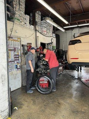 The team inspecting my wheel.