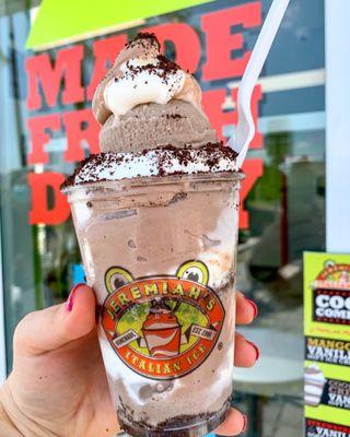 Swirl ice cream with cookies and cream ice and Oreo crumbles