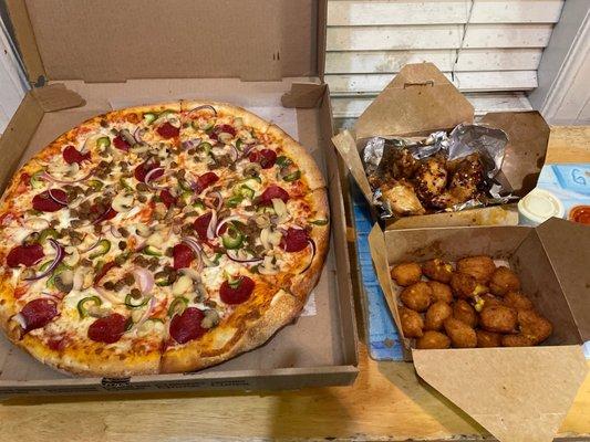 Pizza wings and corn fritters