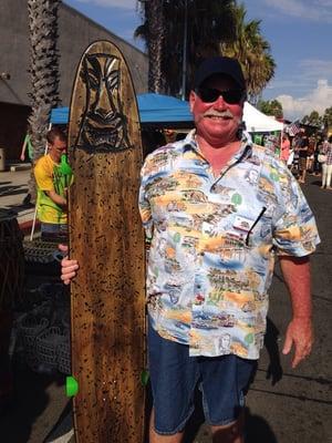 A one of a kind Tiki Skateboard @Blue Murphy's Original Winderboard 619-415-7729