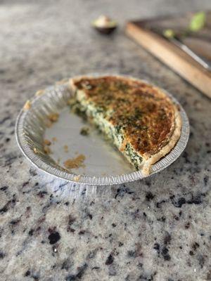 Cross section of spinach quiche, excellent!