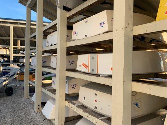 Boats stored on rack