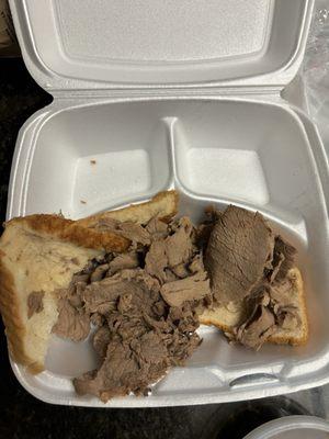 Dry roast beef on soggy bread- It's supposed to be the Thursday special.