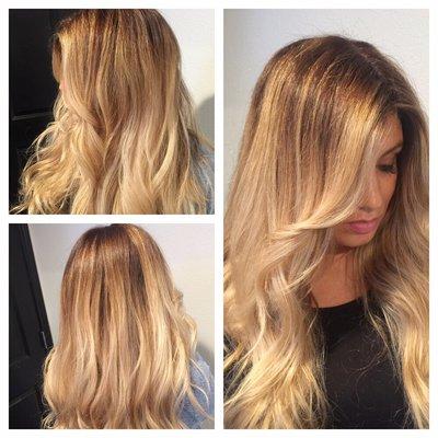 Bayalage highlights and lowlights with long layer haircut