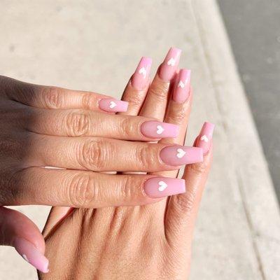 Valentine heart drop ombre nails