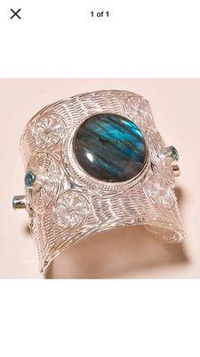 Sterling Silver handwoven cuff bracelet with Labadorite