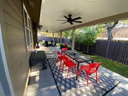 Solid Insulated Patio Cover in Austin, TX with Ceiling Fans & LED Lights