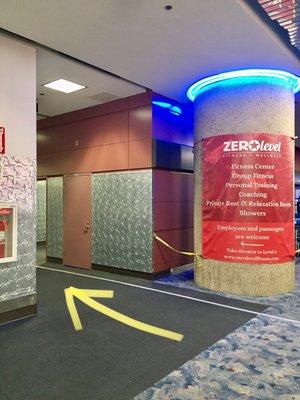 This is the 2nd floor hallway above baggage claim in Terminal 1 that leads to the elevator for Zero Level.