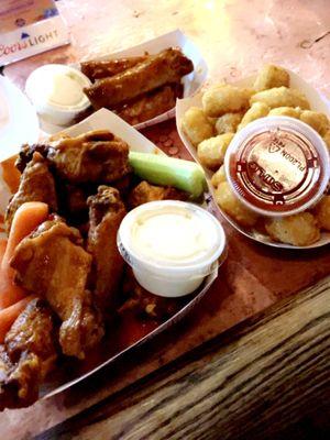 Wings, tater tots, & pizza logs