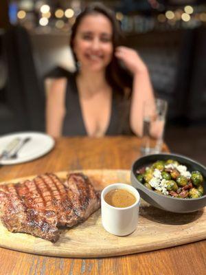 Bone-in ribeye, Brussel Sprouts