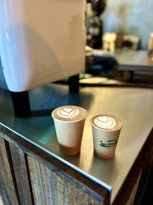 Vanilla Clove Latte and Maple Oat Cappuccino