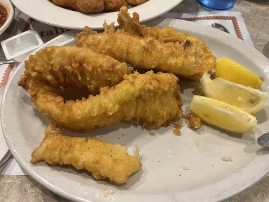 Six pieces of beautiful fried and flavorful walleye. Came with soup or salad, choice of potato and corn for $11.01. Can't be beat!