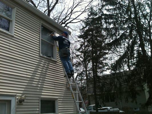 Residential window cleaning by one of Majestic's experienced window washers