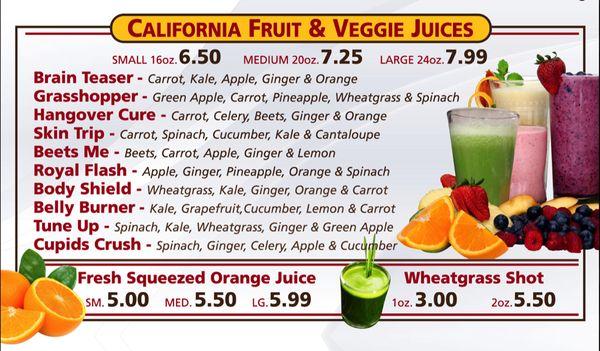 Fresh Juice Menu