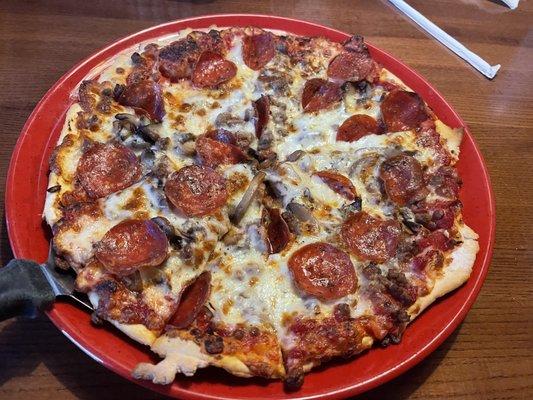 Thin crust pizza.