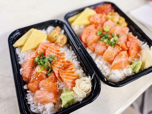 King salmon donburi regular and XL with uni and ikura