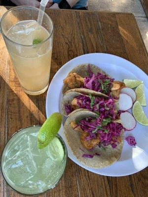 fish taco, paloma, cucumber margarita