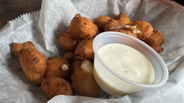 Cheese balls (white) with ranch.