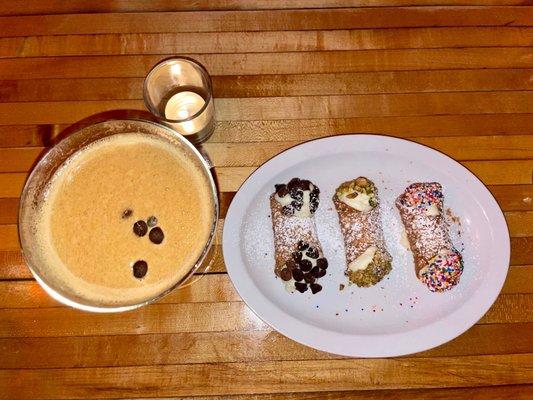 Espresso martini and cannolis.