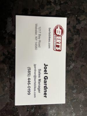 Joel's business card if we have any questions or problems