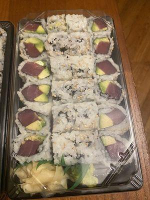 3 rolls for $12.95 -- all tuna/avocado.  DELISH!!!