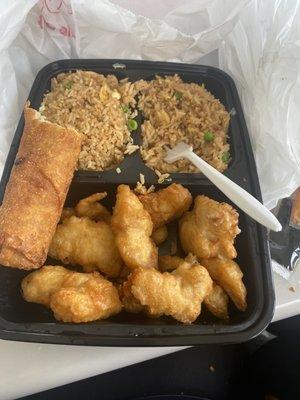 G4. Sweet and Sour Chicken A2. 1 Egg Roll R15. Small Egg Fried Rice