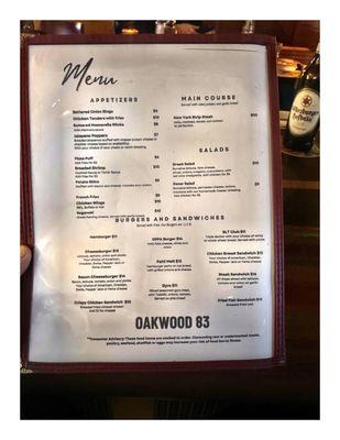 Food Menu @ Oakwood 83 . 1959 W Montrose Ave, Chicago, IL  Old Dive Bar American/Greek Grill Jukebox. Open Late to 4am. Cool!