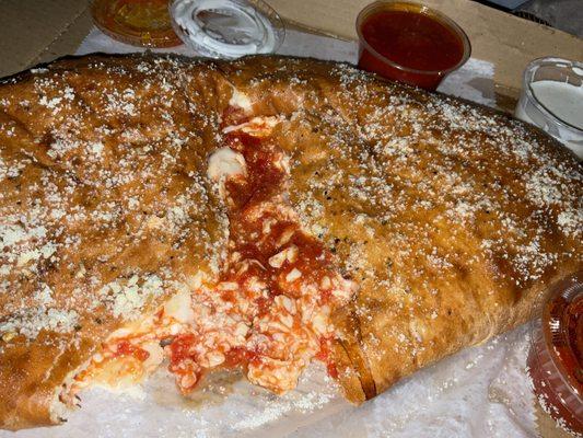 Inside cheese calzone