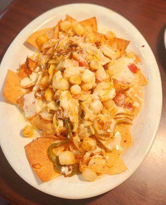 SEAFOOD NACHOS , SHRIMP, SCALLOPS AND CRAB MEAT