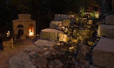 Fireplace, Pizza Oven, Water Feature, and Wet Bar