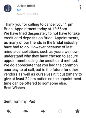 Think twice before even making an appointment here. They will make you feel bad about finding your dream dress elsewhere. So unprofessional!