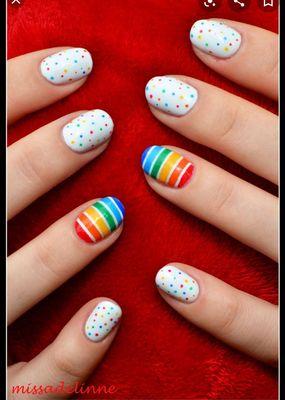 I was hoping for something like this with a rainbow nail on each finger.