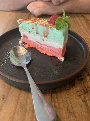 Spumoni ice cream!  It looks divine and tasted amazing.... Just the right amount of dessert for two.