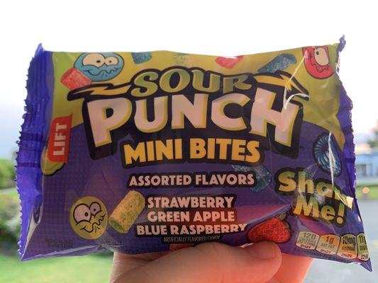 Purchase of Sour Punch mini bites, they were located by check out.