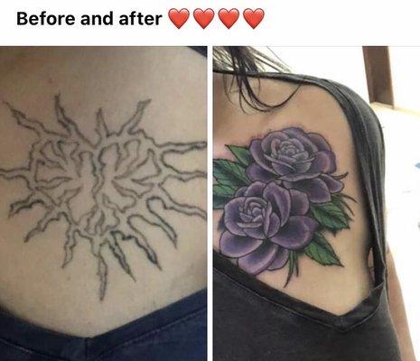 Before (unfinished corrupted heart) and after, my favorite color and flower!