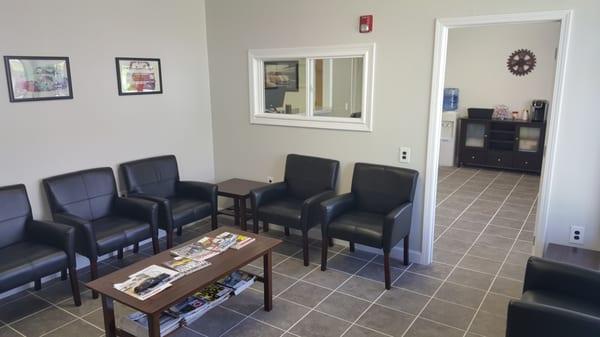 Comfortable customer lounge.. Leather chairs, Free WiFi, Netflix. Make yourself at home while you wait!