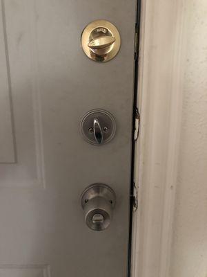 Three indoor locks. Only two are able to be locked from the outside.