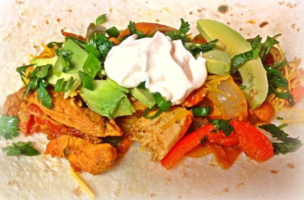 Chicken fajita from the meat counter, and fresh sour cream