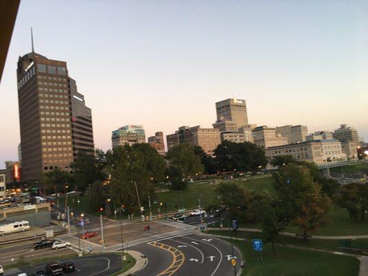 View of Memphis from walking over bridge to amphitheater