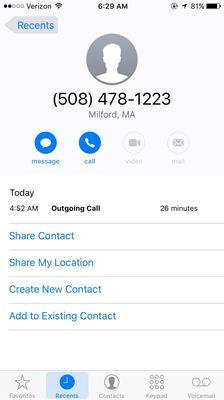 This is a screenshot of my 26 minute phone call with CVS Pharmacy in Milford. Just trying to fill a prescription!