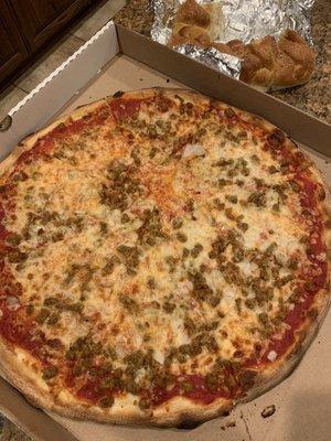 GIANT sausage and onion pizza