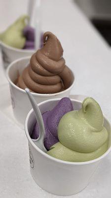 Chocolate, matcha, ube