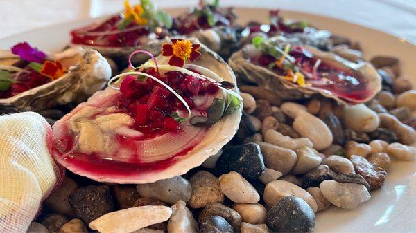 Oysters. Beet relish.