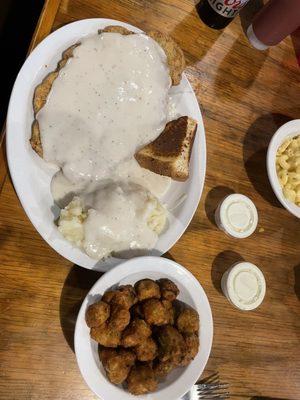 Chicken Fried Steak  with mashed potatoes and fried okra