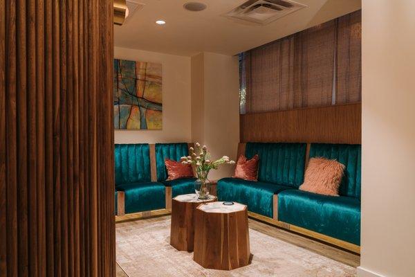 Dedicated relaxation area for med spa and aesthetics clients at Viva Lamar.