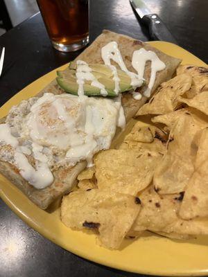 El Ranchero Savory vegan crepe with tortilla chips