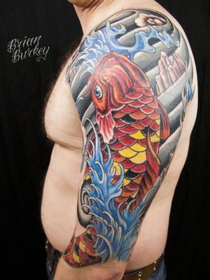 koi sleeve done by brian burkey at blue rose tattoo