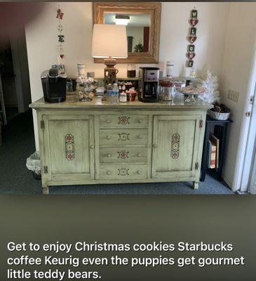 Coffee and cookie station.