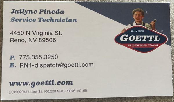 Business card from the service technician